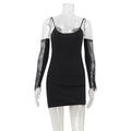 Damenbekleidung Sexy Spitzen-Patchwork Eng anliegendes, figurbetontes Spaghettiträgerkleid mit Überärmeln