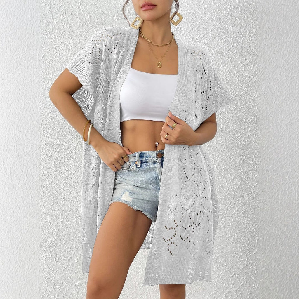 Vêtement féminin, chemise tissée jacquard Love, chemisier de plage de protection solaire bikini, cardigan ample