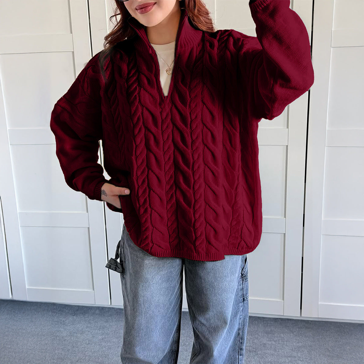 Lässiger Urlaub Wollpullover Einfarbig Langarm Damenbekleidung Herbst Winter