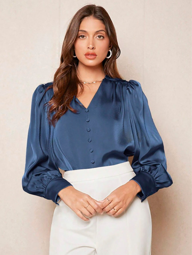 V-Ausschnitt Pullover Oberteil Hemd Damen Satin Büro-Oberteil Damenbekleidung Direkt