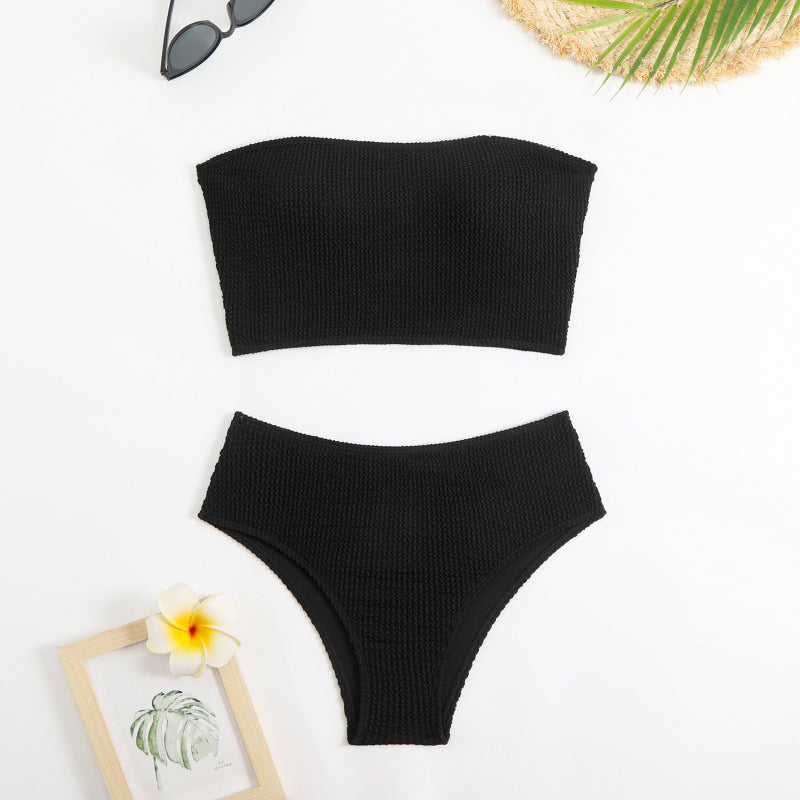 Maillot de bain femme deux pièces couleur unie tissu spécial haut de bikini bustier sexy