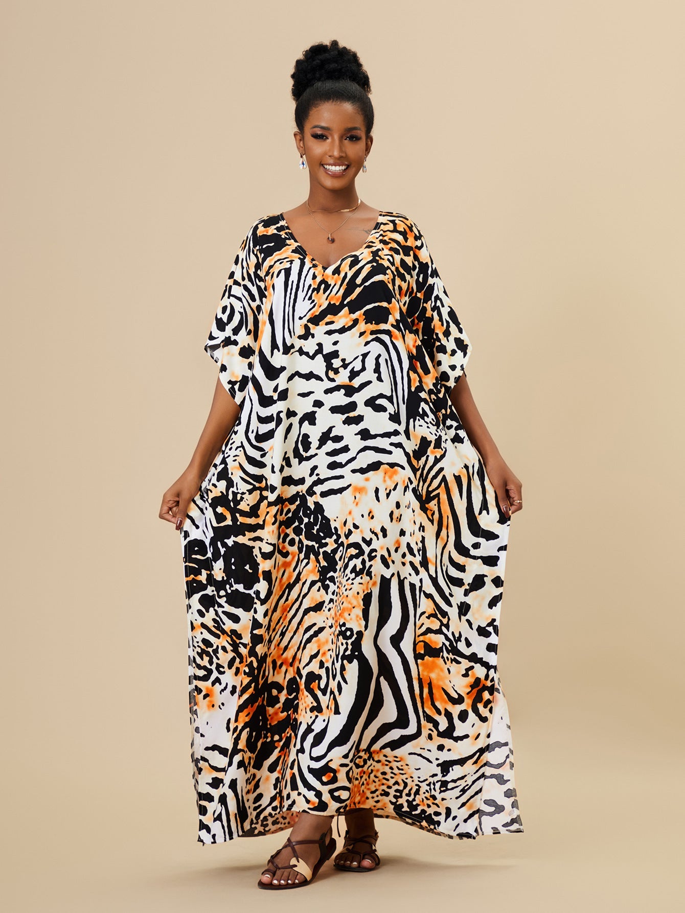 Robe de plage longue et ample en rayonne imprimée pour femme