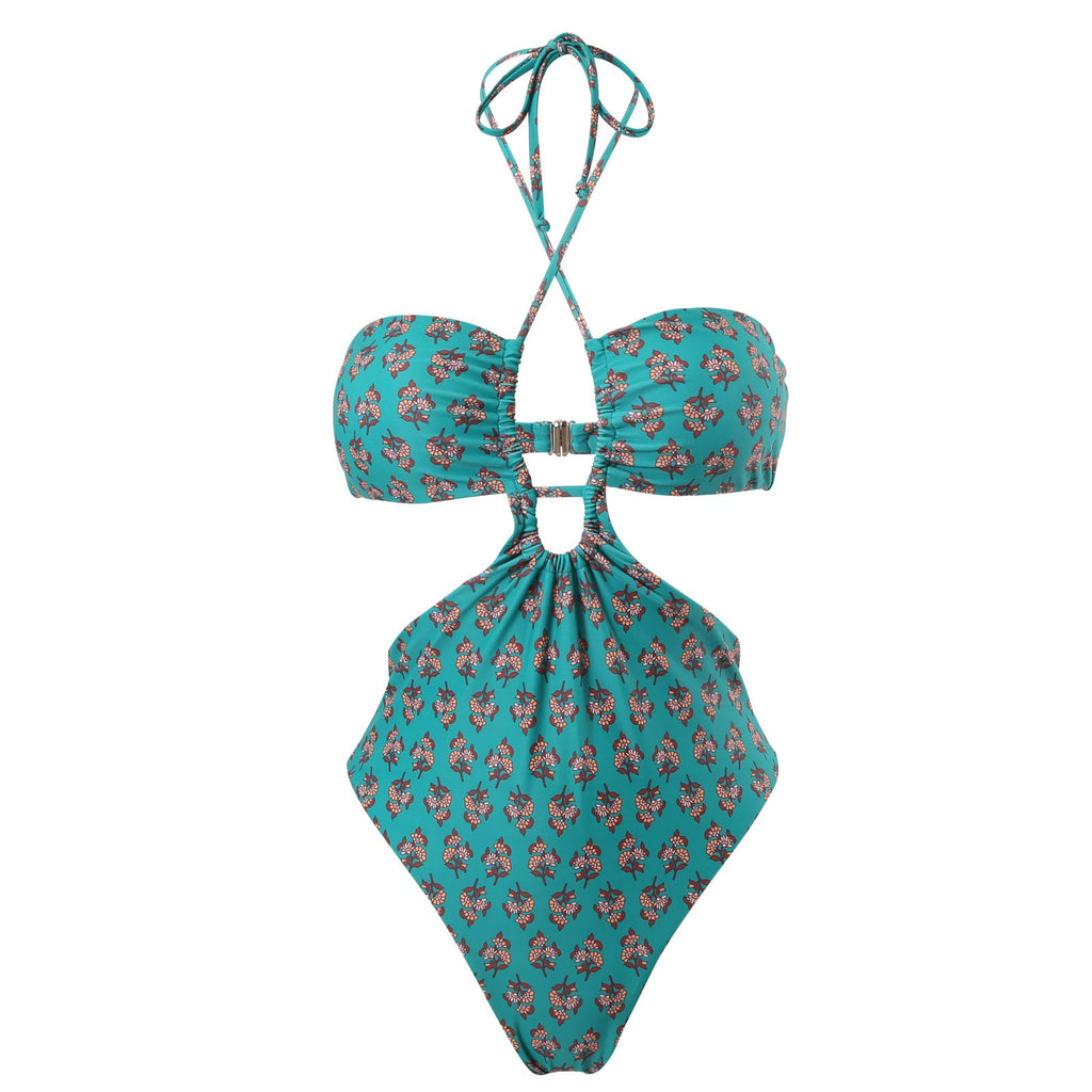 Sexy doppelseitiger einteiliger Badeanzug, plissierter Neckholder-Bikini-Anzug, Chiffonkleid