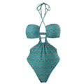 Sexy doppelseitiger einteiliger Badeanzug, plissierter Neckholder-Bikini-Anzug, Chiffonkleid