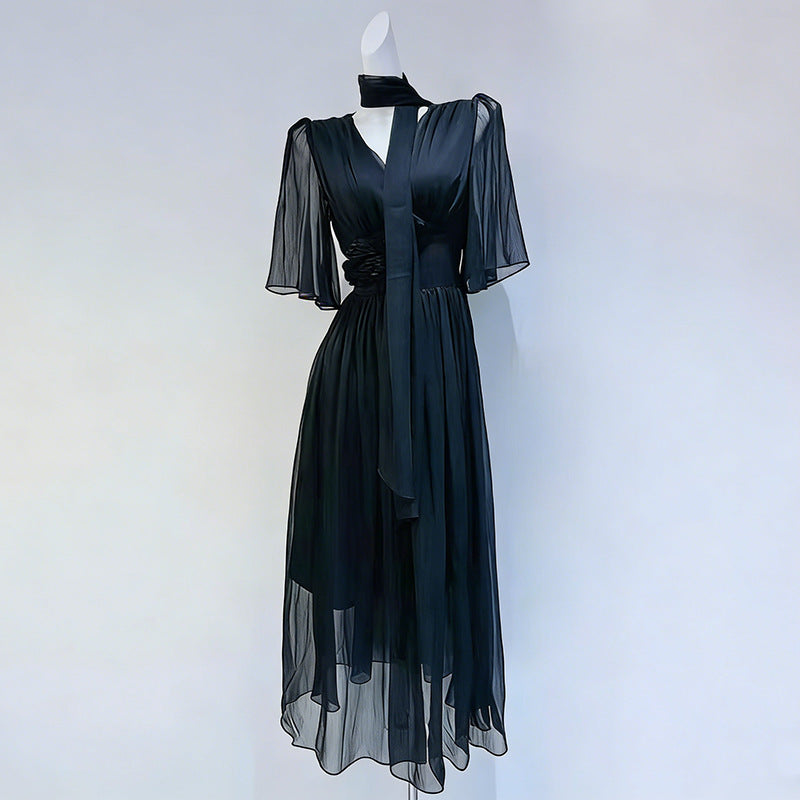 Französisches einfarbiges Maxikleid Frühling Hochwertig Taillenbetonend Dreidimensionales Blumenmuster Kleid Damen