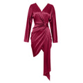 Robe d'été simple et sexy, col en V, manches longues, asymétrique pour femme