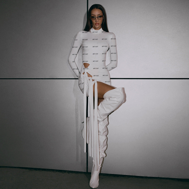 Frühlingskleid, sexy, Rundhals, Langarm, schmal geschnitten, figurbetont, kurzes Kleid für Damen