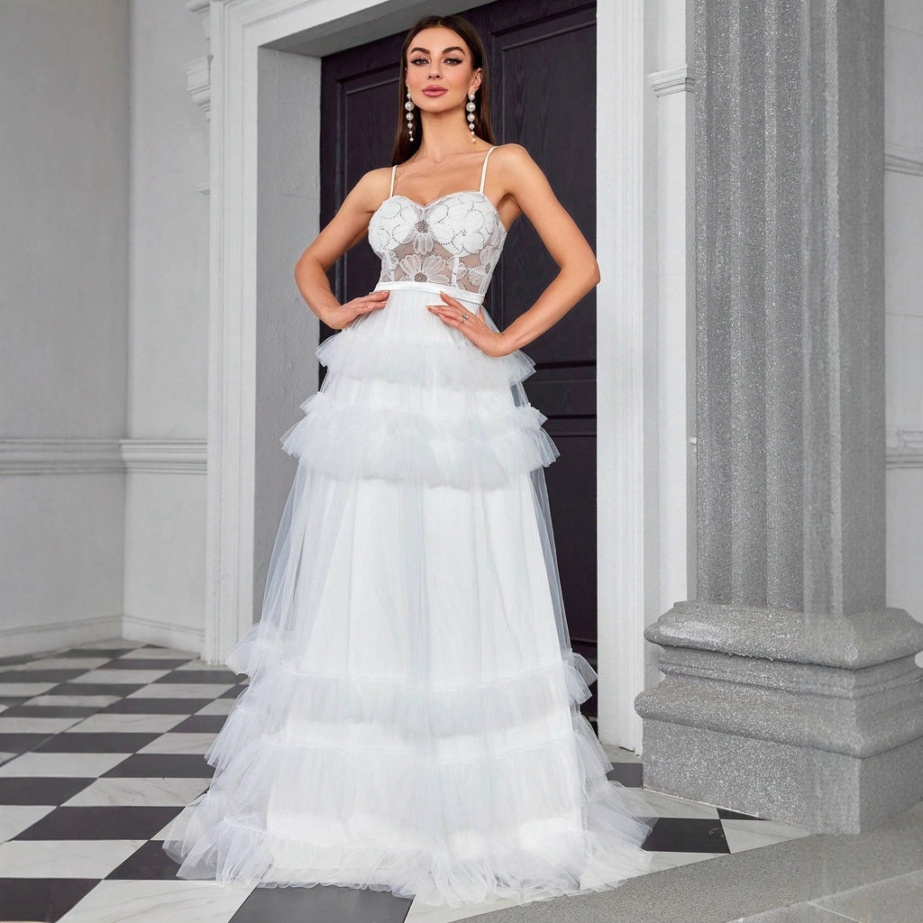 Robe longue sexy pour femme, style bustier en maille ajustée, robe de soirée