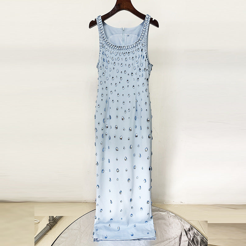 Robe longue sans manches élastique à perles et diamants Star Heavy Industry