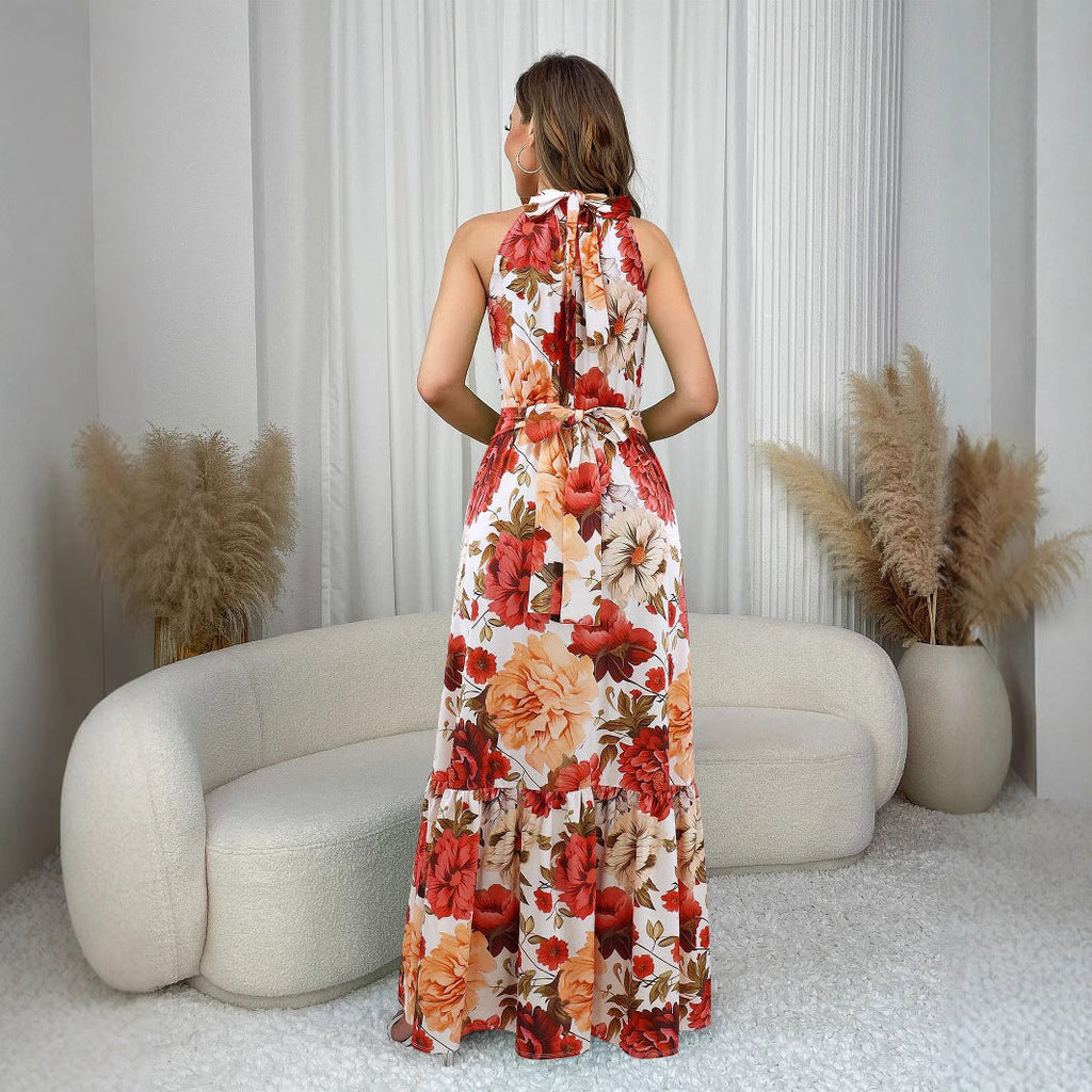 Sommer Damen Kleidung Bedrucktes Neckholder-Kleid Elegantes Ärmelloses Kleid