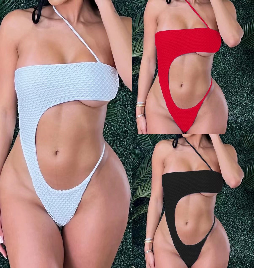 Bademode Rautenmuster Grobmaschig Bikini Einteiler Badeanzug Damen