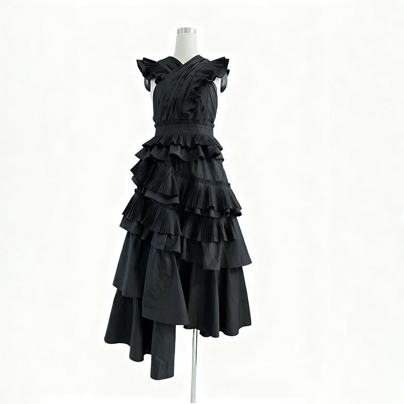 Robe longue en bois élégante à col en V croisé pour femme, collection printemps