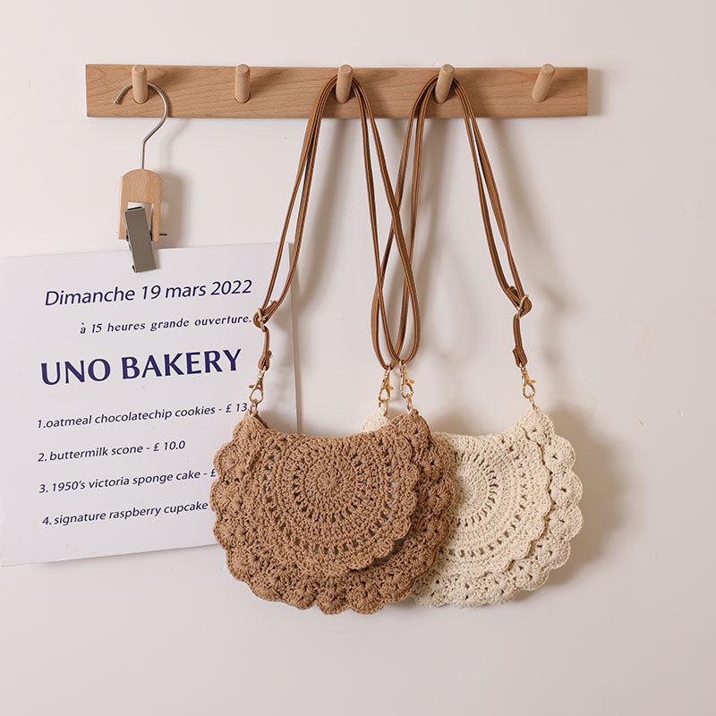 Sac à bandoulière en dentelle en fil de coton tressé creux découpé sac de paille épaule sac de plage vacances sac pour femme