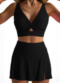 Einfarbig Push up High Waist Culottes Sexy Split Bikini Badeanzug Bademode Damen