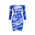 Einfarbiges, langärmliges, ausgeschnittenes, sexy Netzstoff-Patchwork-Durchsichtiges Hüftkleid, sexy Kleid