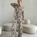 Frühling Leopardmuster Cardigan Pyjama Damen Langarmhosen Hausanzug