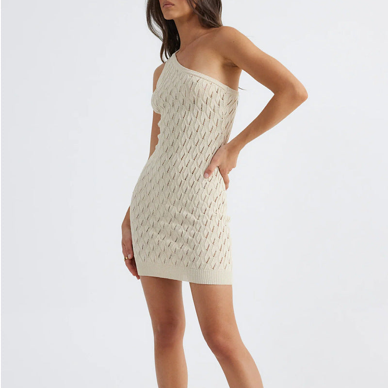 Sexy Hüfte Sommer Damen Hollow Out Cutout Schulter Strickkleid Damen