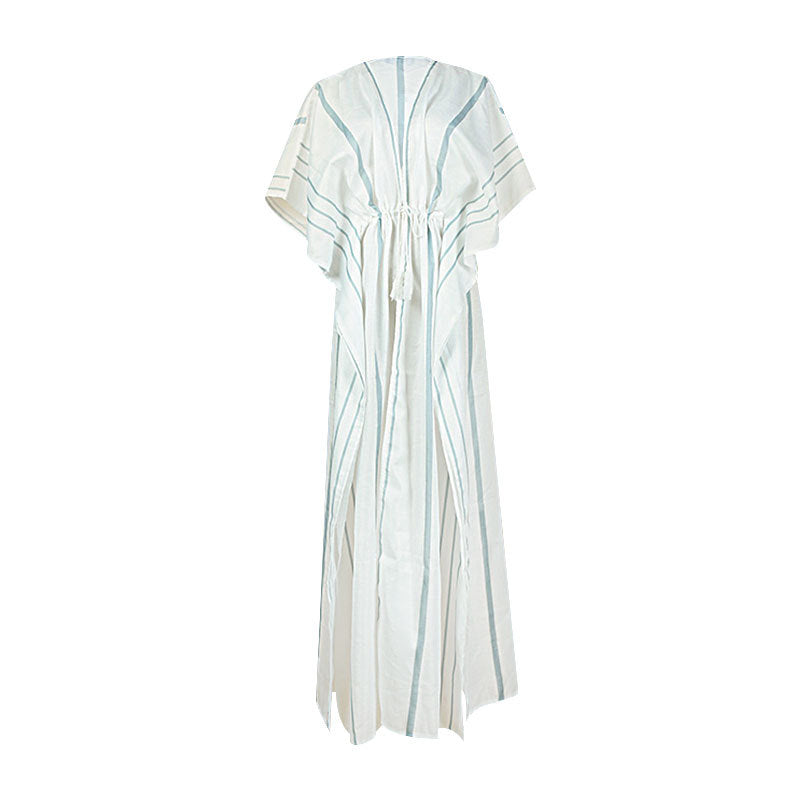 Cardigan rayé asymétrique irrégulier en coton artificiel, chemise de protection solaire pour vacances à la mer, couverture de bikini de plage, vêtement d'extérieur de maillot de bain
