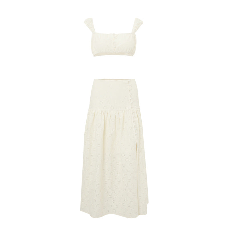 Sommer Französisch Kurz Schlankmachendes Cropped Outfit Sling Top Strandurlaub Rock Zweiteilige Sets Damen