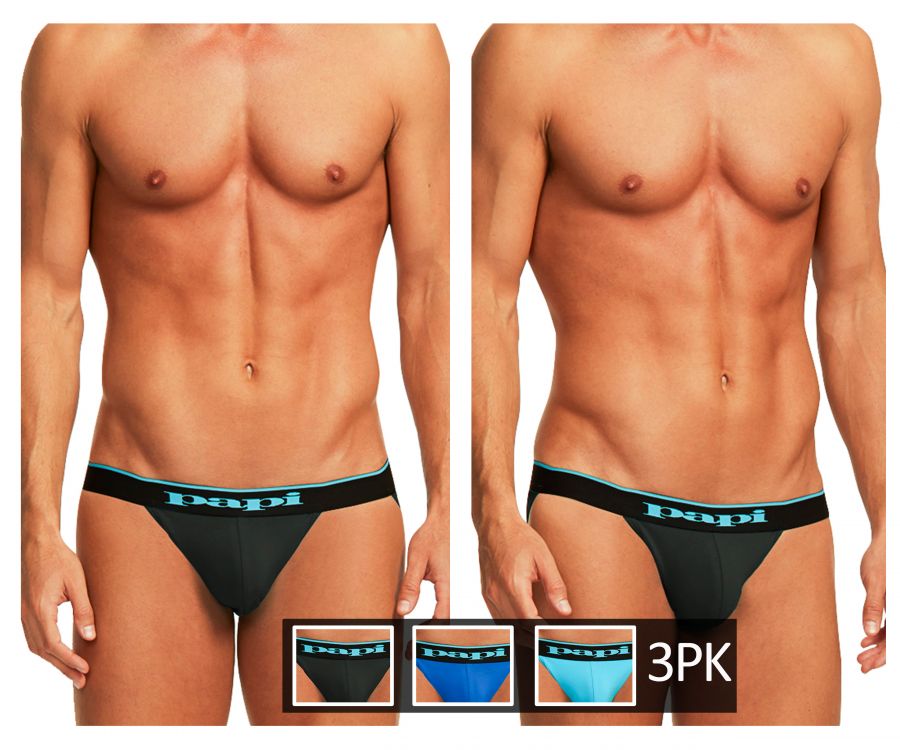 Papi 980911-941 Jockstrap en Coton Extensible Lot de 3 Couleurs Noir-Cobalt-Bleu