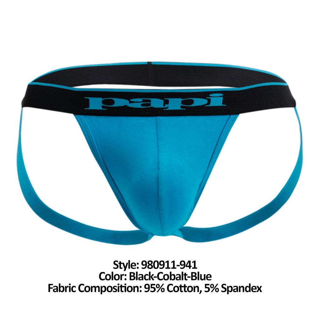 Papi 980911-941 Jockstrap en Coton Extensible Lot de 3 Couleurs Noir-Cobalt-Bleu