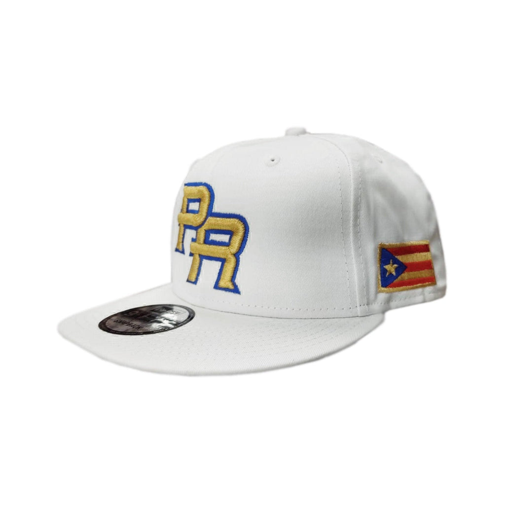 Casquettes Portoricaines Snapback Blanches/Or Métallique