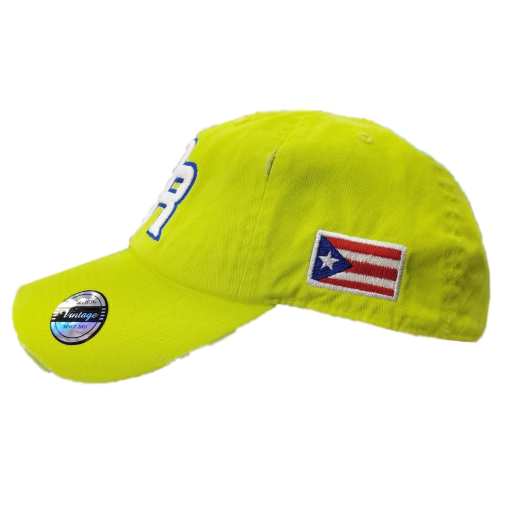 Puerto Rico Vintage Neon-Lime-Mütze PR-Logo