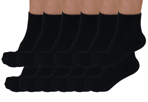 1/4 Crew Bamboo Viscose Socks Unisex Black Color - 12-pack - The7Letter