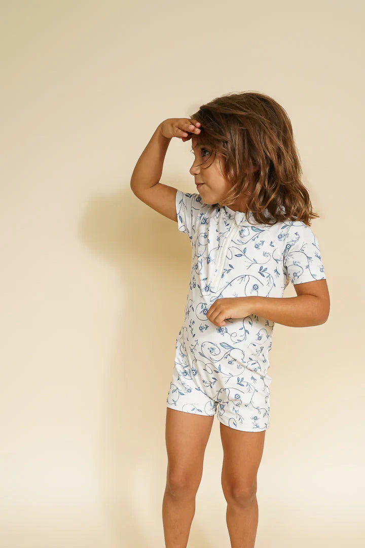 Short Sleeve Rashguard Swimsuit | UPF + Recycled - Scandi Floral - The7Letter