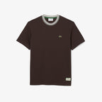 Lacoste Made in France T-Shirt mit gestreiftem Kragen - Schwarz
