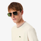 Lacoste Made in France Gestreiftes T-Shirt mit Kragen – Creme