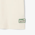 Lacoste Made in France Gestreiftes T-Shirt mit Kragen – Creme