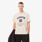 T-shirt en coton imprimé Lacoste - Crème