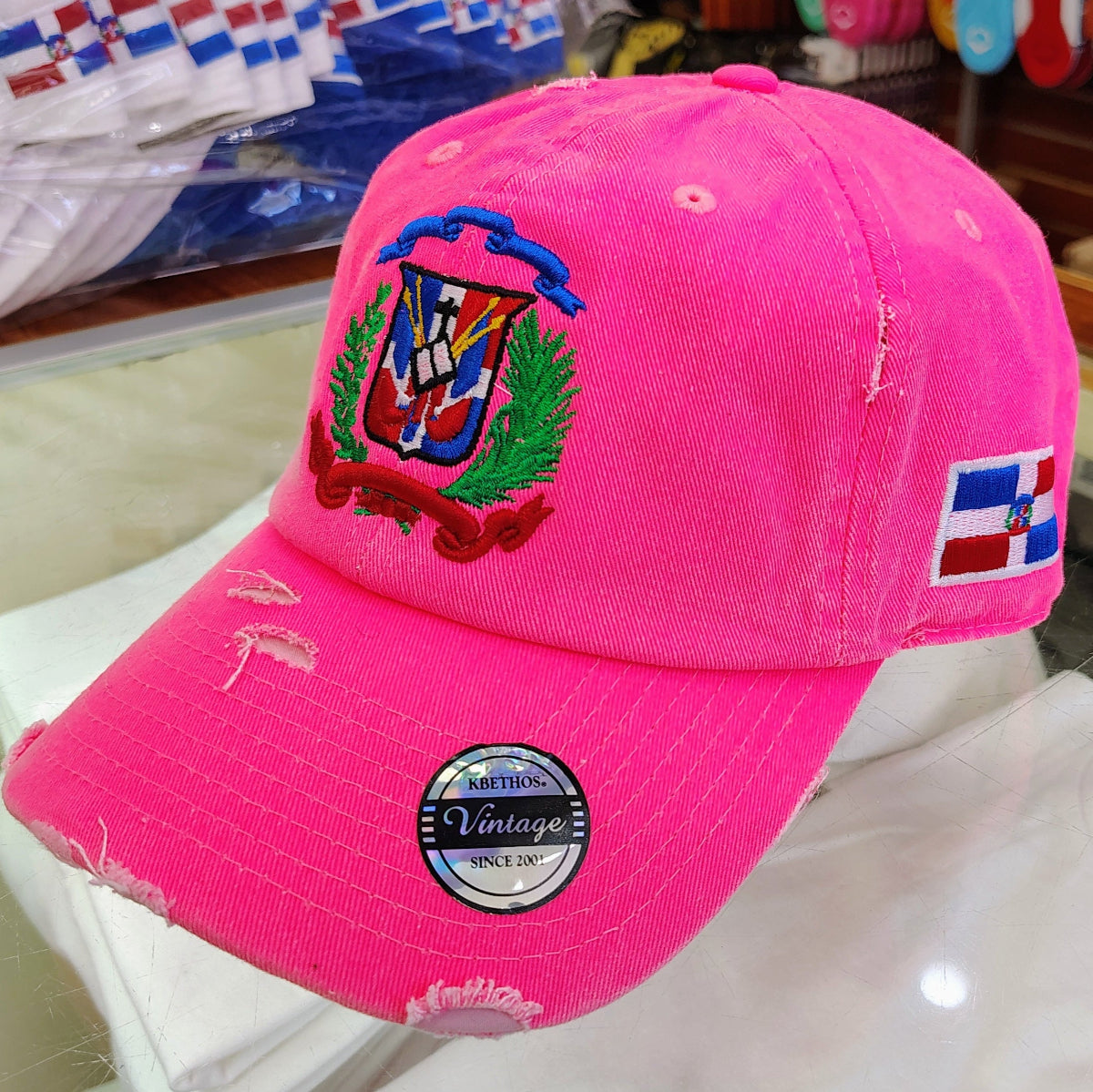 Casquettes roses fluo "Bouclier dominicain" ajustables vintage