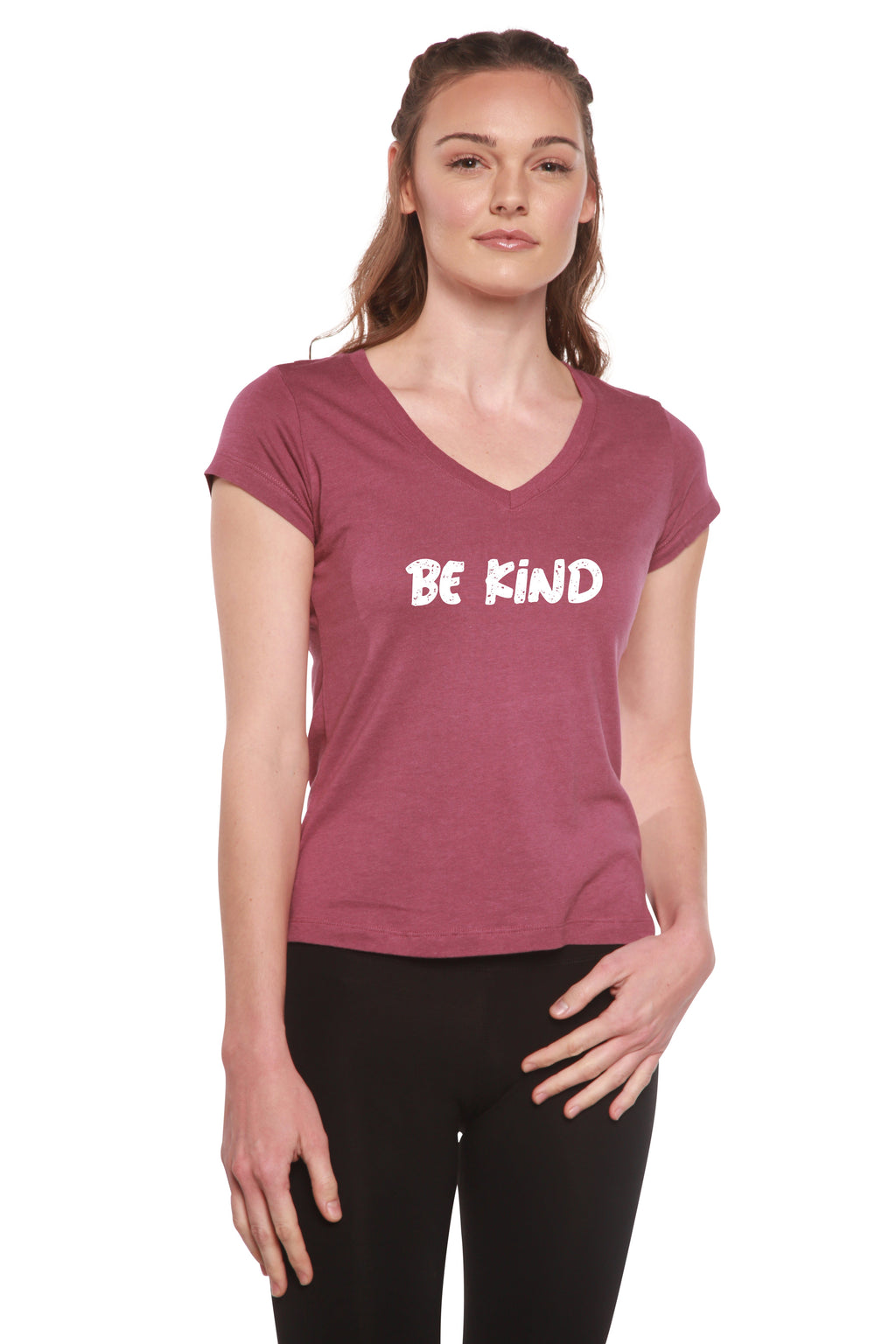 Be Kind Printed Women's Bamboo Viscose/Cotton V-Neck Cap Sleeve T-Shirt - The7Letter