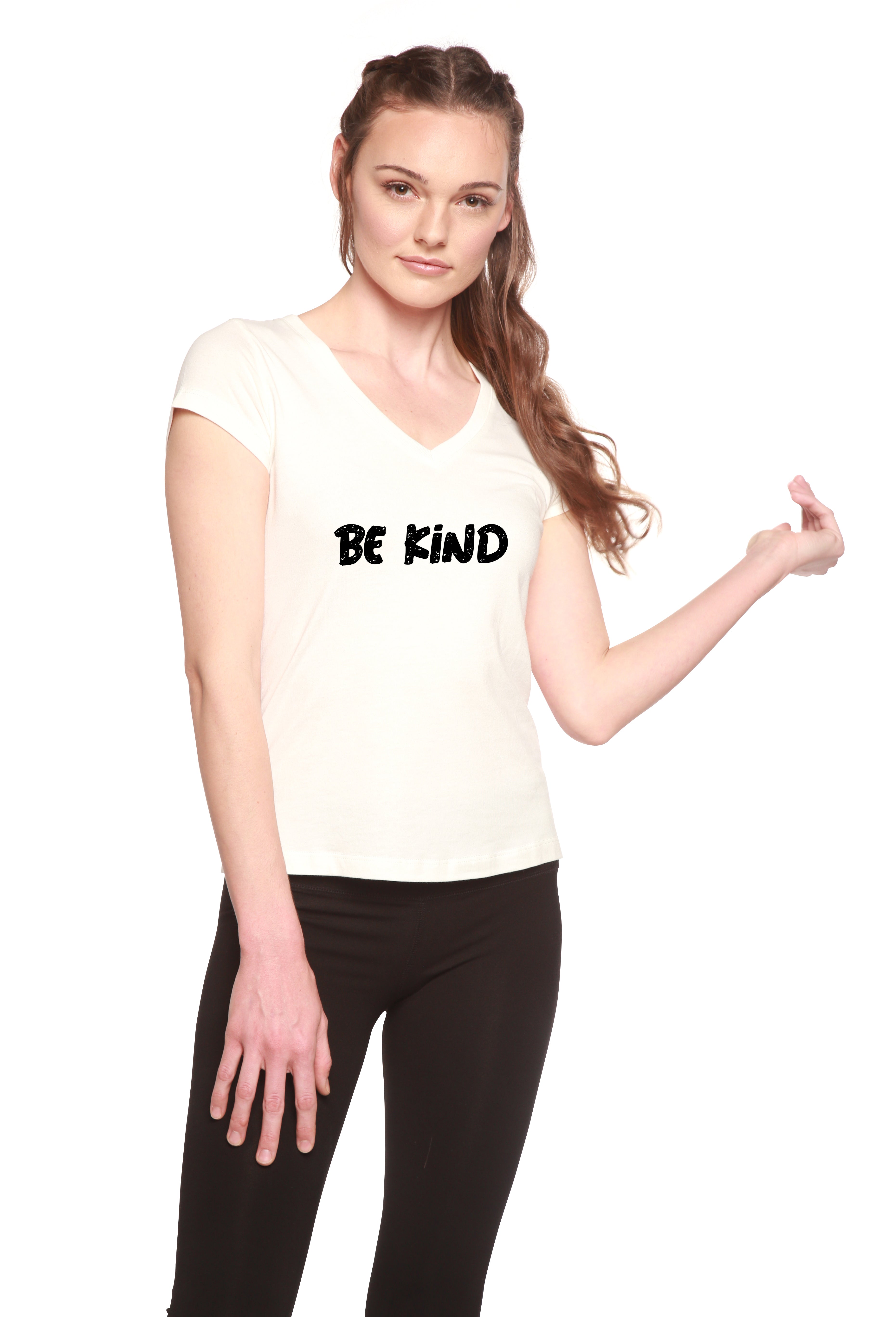 Be Kind Printed Women's Bamboo Viscose/Cotton V-Neck Cap Sleeve T-Shirt - The7Letter