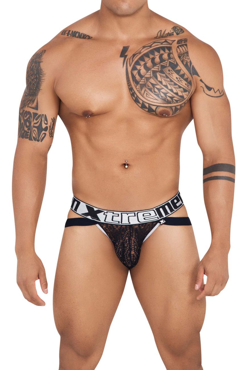 Jockstrap en dentelle Xtremen 91118, couleur noir