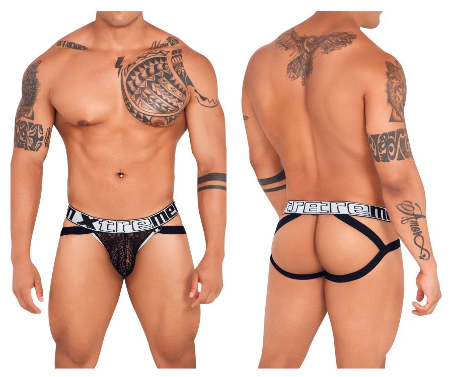 Jockstrap en dentelle Xtremen 91118, couleur noir