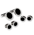 Parure de clous d'oreilles et de boutons de manchette en onyx noir avec sertissage tête de vis en argent