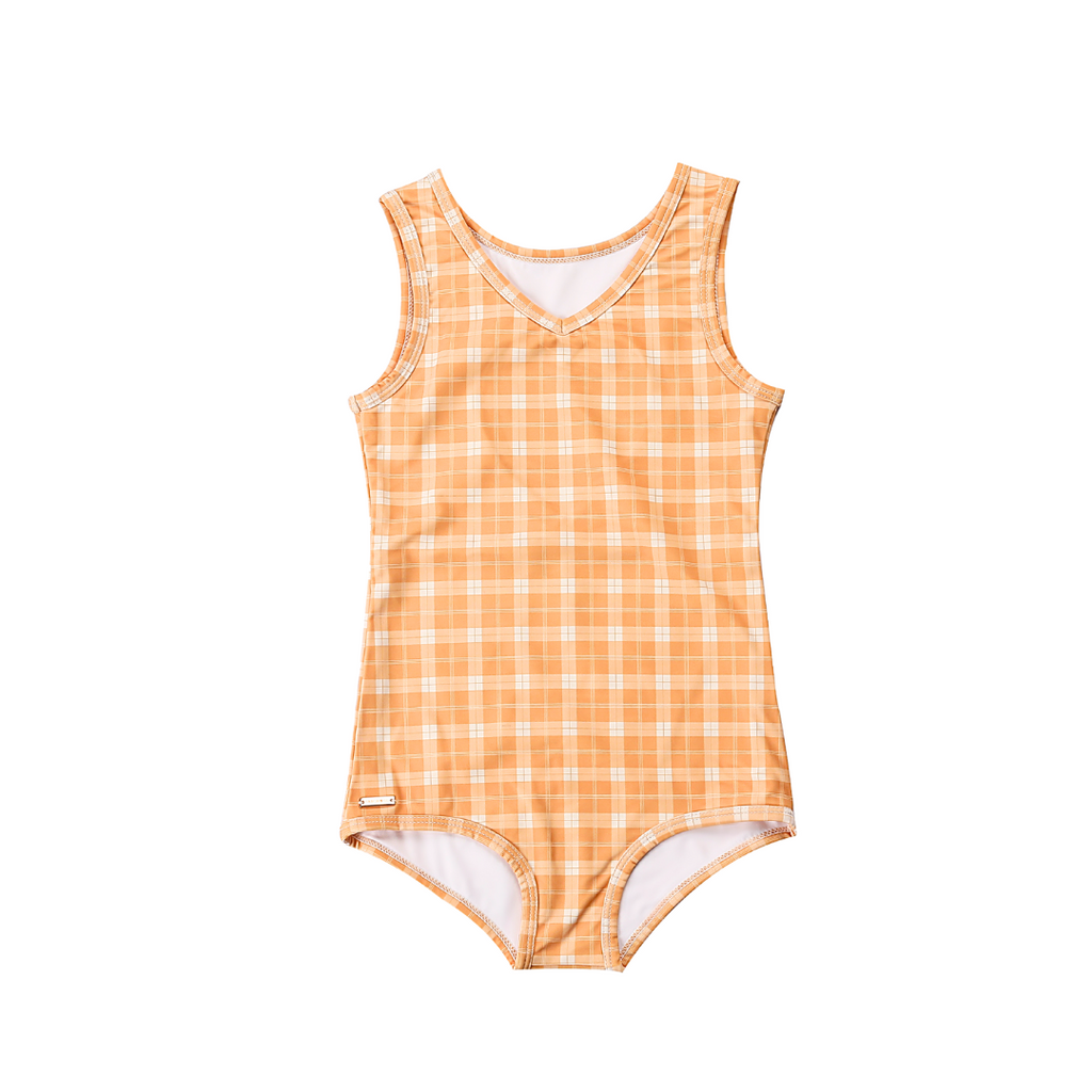 Sweetheart 1 Piece Swimsuit | UPF + Recycled - Buckwheat Plaid - The7Letter