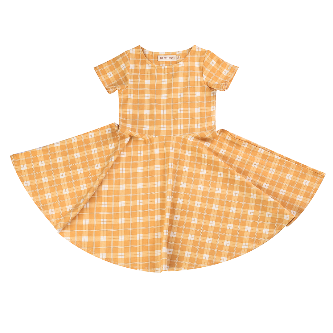 Sweetheart Twirl Dress | Organic Cotton Jersey - Buckwheat Plaid - The7Letter