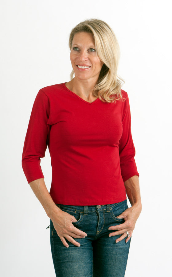 Clearance Women's Bamboo Viscose/Cotton V-Necks 3/4 Sleeve T-Shirt - The7Letter