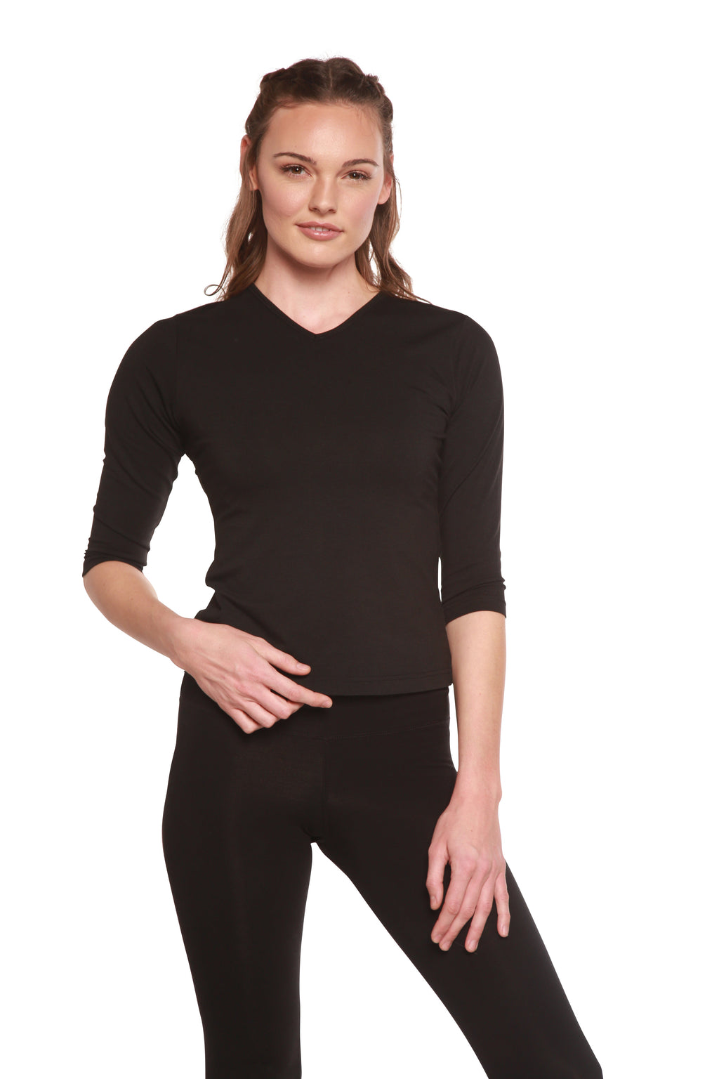 Clearance Women's Bamboo Viscose/Cotton V-Necks 3/4 Sleeve T-Shirt - The7Letter