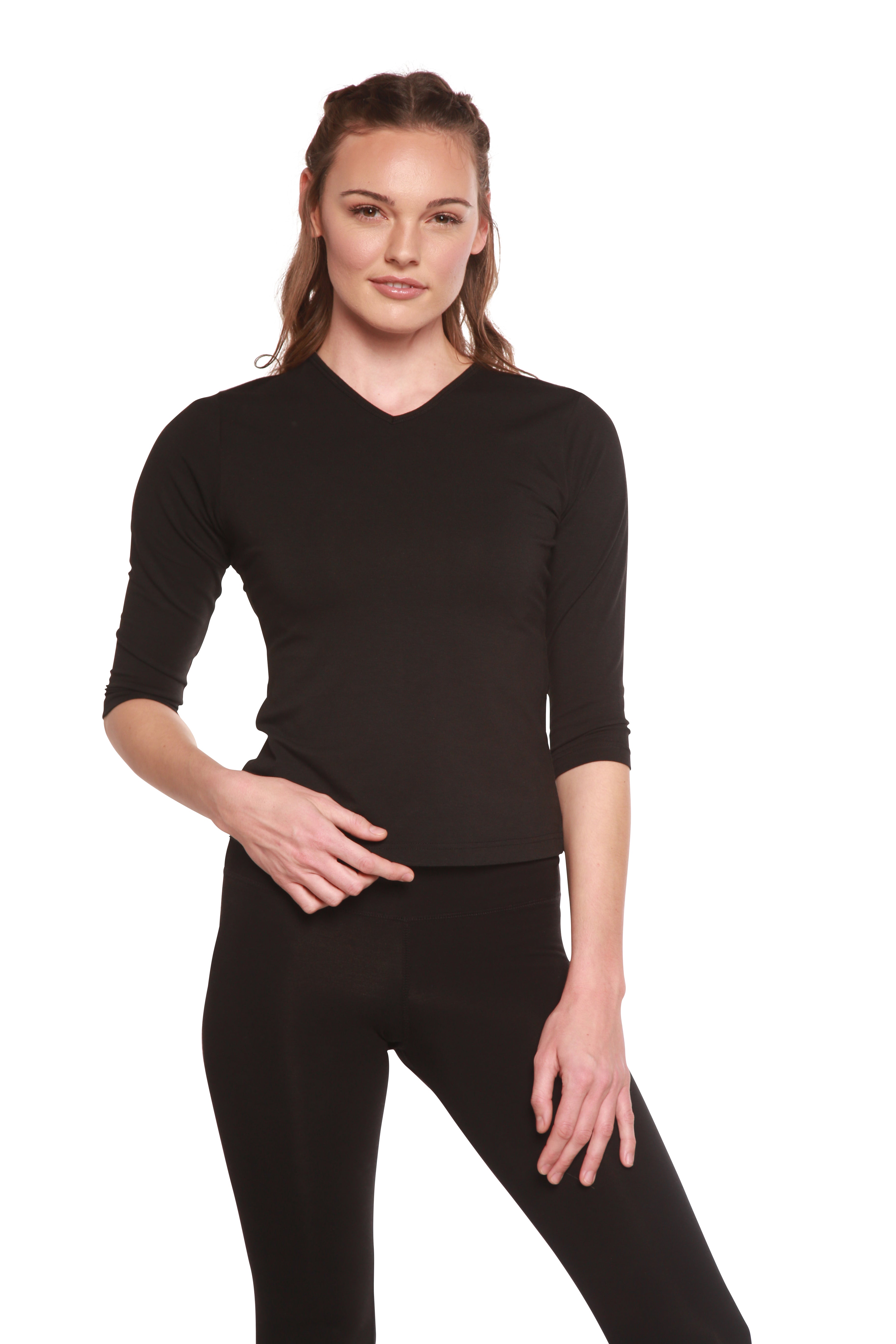 Clearance Women's Bamboo Viscose/Cotton V-Necks 3/4 Sleeve T-Shirt - The7Letter