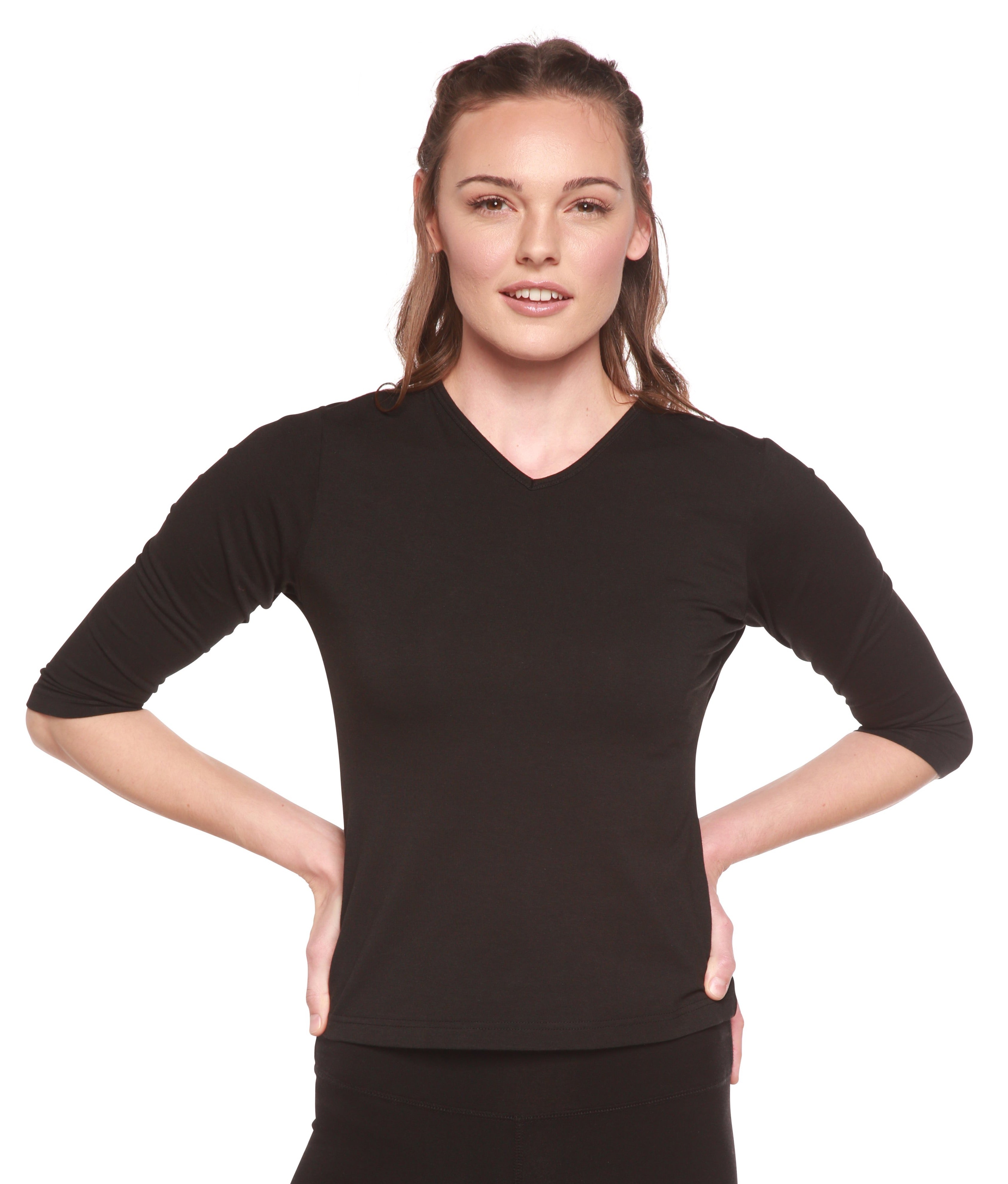 Clearance Women's Bamboo Viscose/Cotton V-Necks 3/4 Sleeve T-Shirt - The7Letter