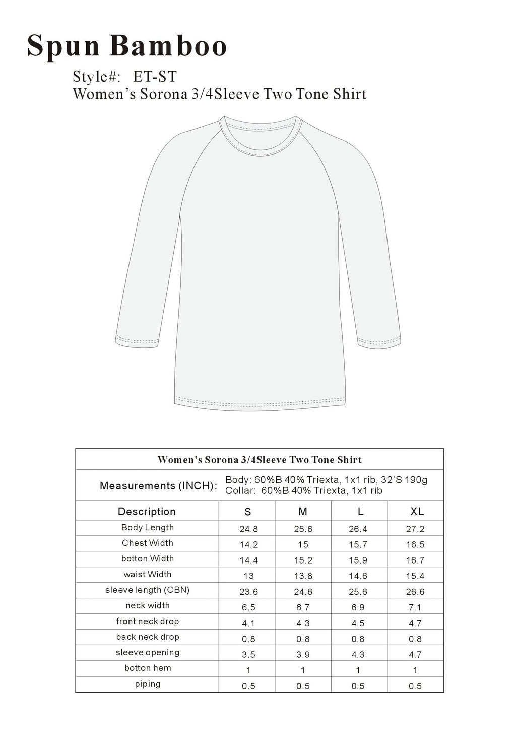 Clearance Women's Bamboo Viscose/Sorona 3/4 Sleeve T-Shirt - The7Letter