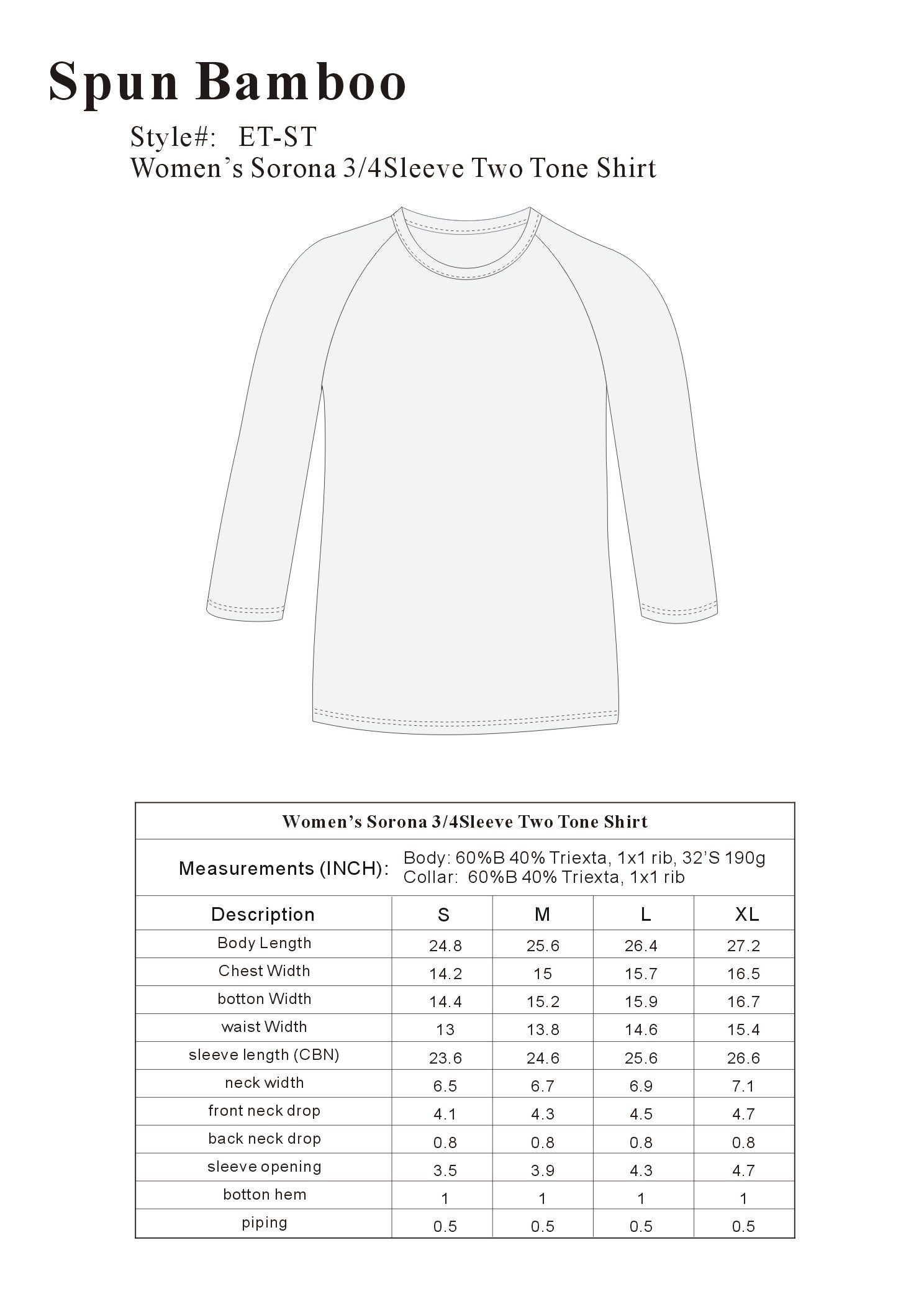 Clearance Women's Bamboo Viscose/Sorona 3/4 Sleeve T-Shirt - The7Letter
