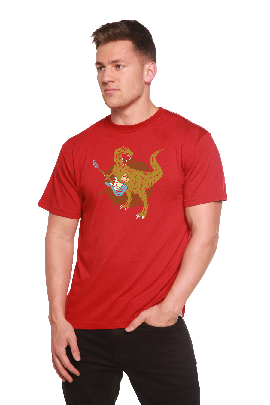 Dinosaur with a guitar Men's Bamboo Viscose/Organic Cotton Short Sleeve Graphic T-Shirt - The7Letter