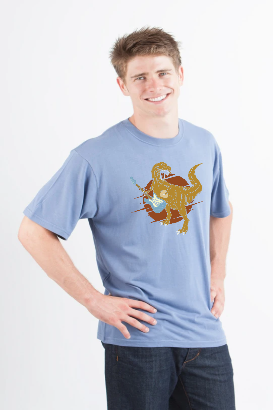 Dinosaur with a guitar Men's Bamboo Viscose/Organic Cotton Short Sleeve Graphic T-Shirt - The7Letter