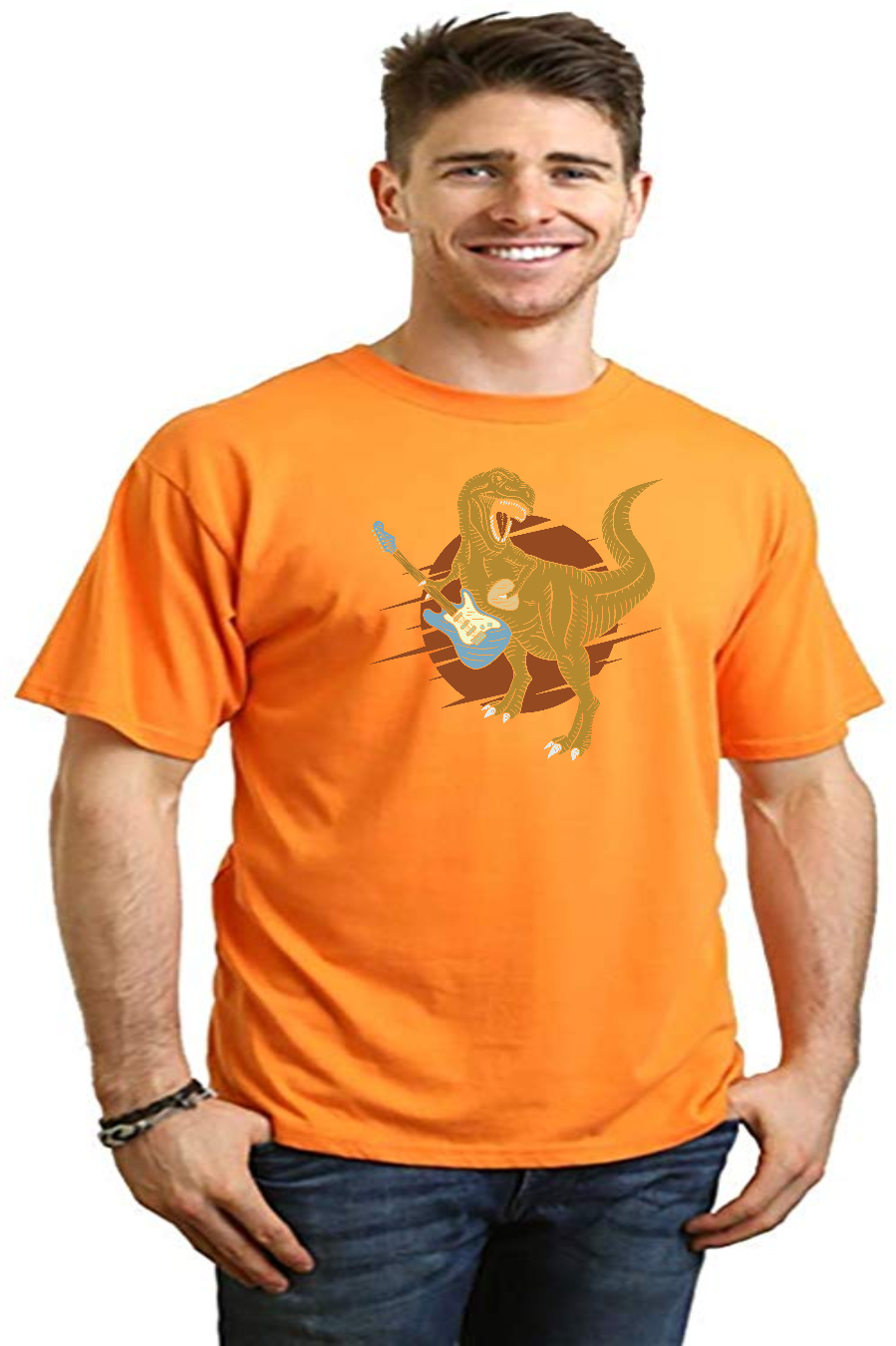 Dinosaur with a guitar Men's Bamboo Viscose/Organic Cotton Short Sleeve Graphic T-Shirt - The7Letter
